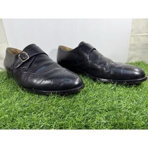 LUXURY Magnanni Black Monk Strap Brogue Leather Handmade Derby Dress Shoe 10.5